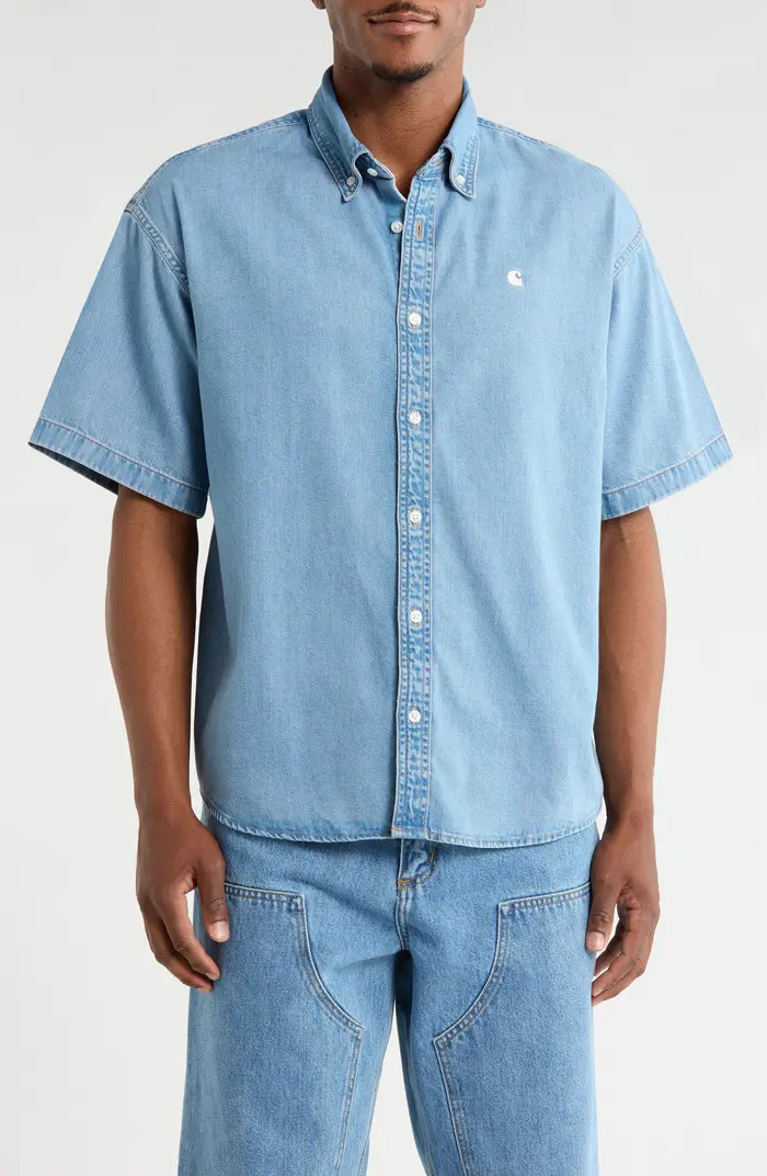 Carhartt Work In Progress Lucas Short Sleeve Cotton Denim Button-Down Shirt | Nordstrom | Nordstrom