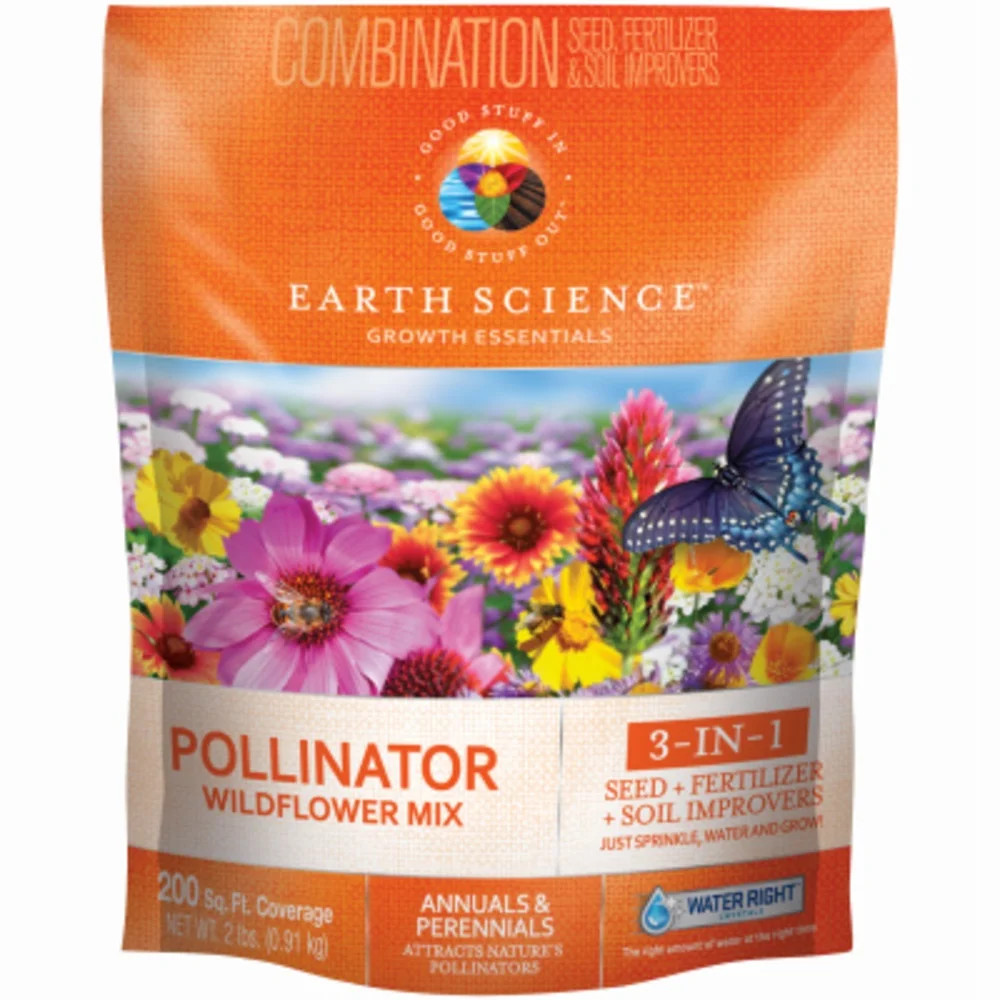 Earth Science Pollinator Wildflower Seed, Fertalizer and Soil Improver, 200 sq ft of coverage, 2 ... | Walmart (US)