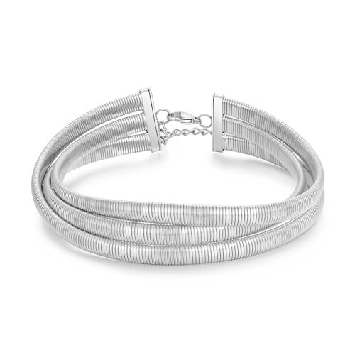 Chunky Silver Stainless Steel Choker Necklace For Women Stretch Snake Shain Non Tarnish Silver Triple Boho Necklace Bracelets | Amazon (US)