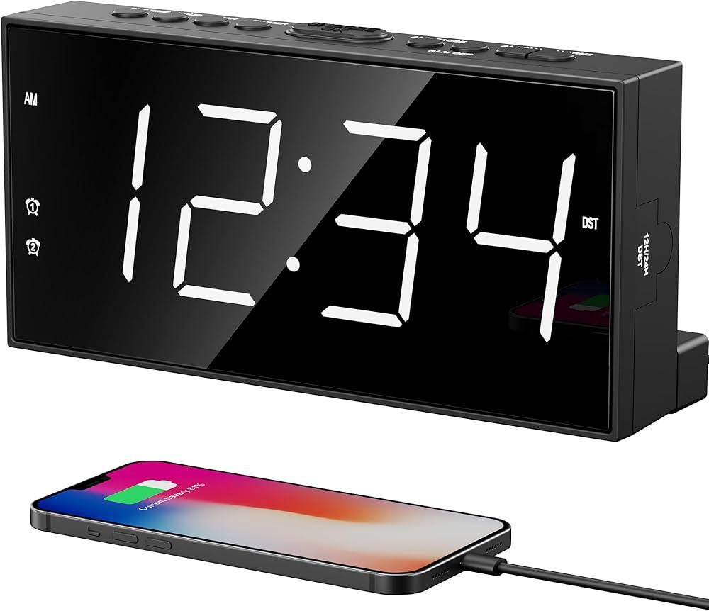 Alarm Clock for Bedroom, 2 Alarms Loud LED Big Display Plug in Simple Basic Digital Clock with US... | Amazon (US)