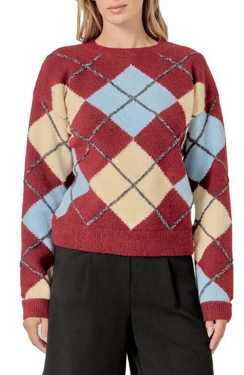 English Factory Argyle Sweater in Burgundy Multi at Nordstrom, Size X-Small | Nordstrom