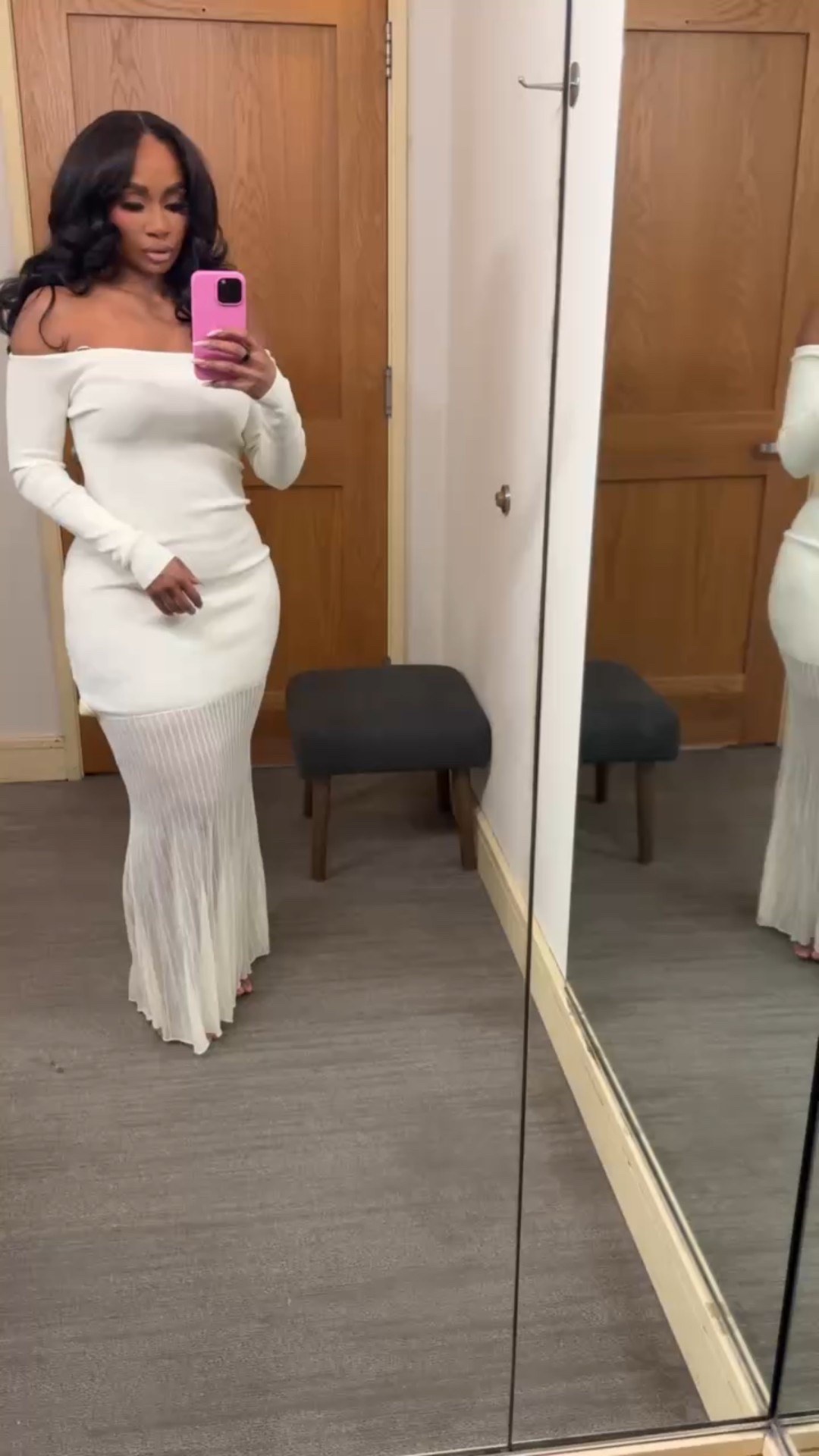 White off-shoulder maxi dress with sheer pleated bottom! Suitable for special occasions!  

#LTKootd #LTKMidsize