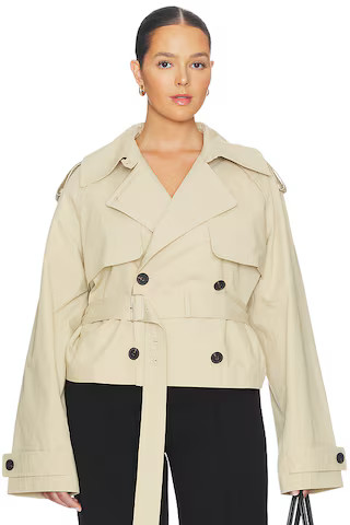 Kimmi Cropped Trench Jacket in Taupe | Revolve Clothing (Global)