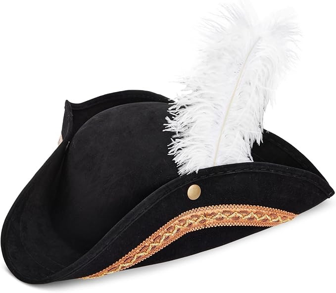 Juvale Pirate Hat Tricorn with Feather - 15 x 13 x 3.5 In, Black, Kettle Brim - Pirate Hats for A... | Amazon (US)