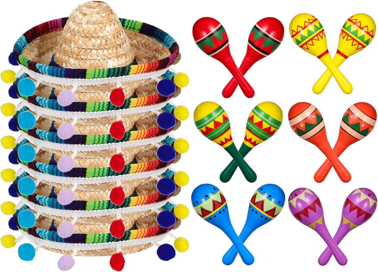 Honoson 12 Pcs Wooden Fiesta Maracas 6 Pcs Cinco De Mayo Mini Sombrero Top Hat for Kid Festival s... | Amazon (US)