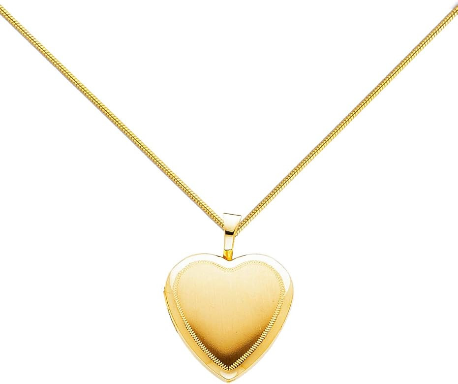 14K Yellow Gold Polished Love Heart Locket Pendant with 0.8mm Yellow Snake Chain Necklace | Amazon (US)