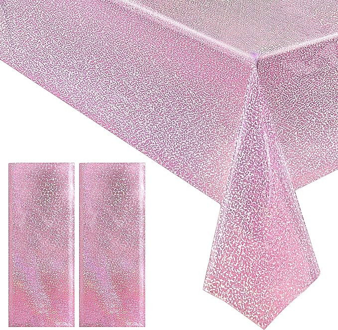 2 pcs Pale Pink Holographic Laser Tablecloths Light Pink Shiny Table Covers 40" x 108" Foil Dispo... | Amazon (US)