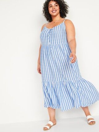 Striped Tiered Tie-Front Maxi Swing Plus-Size Sundress | Old Navy (US)