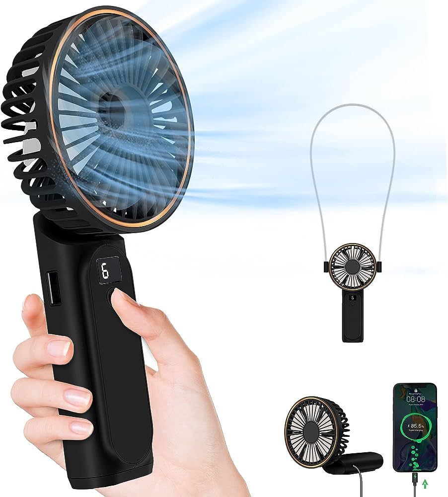 Portable Handheld Fan, Portable Fan Rechargeable, 4000mAh, 180° Adjustable, 6 Speed Wind, Displa... | Amazon (US)
