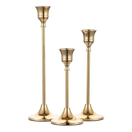 Nuptio Set of 3 Candlestick Holders Taper Candle Holders, Brass Gold Candlestick Holder Set, Vintage Modern Decorative Centerpiece for Table Mantel Wedding Housewarming Gift | Walmart (US)