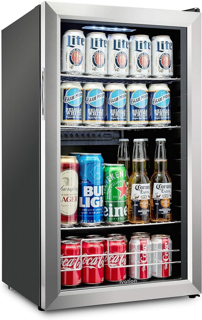 Ivation 126 Can Beverage Refrigerator | Freestanding Ultra Cool Mini Drink Fridge | Beer, Cocktai... | Amazon (US)