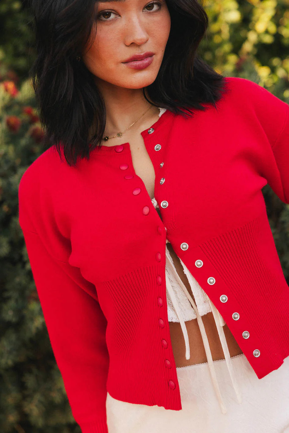 Julia Ribbed Cardigan in Red | Böhme US
