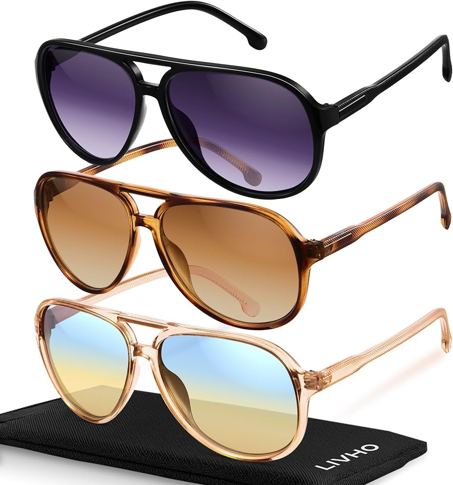 livho Trendy Polarized Aviator Sunglasses Women Men, Retro Sun Glasses for Women Men 2025, Oversi... | Amazon (US)