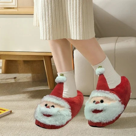 AJKSFHIU Santa Slippers Christmas Slippers Santa Claus Costume Accessories Plush Warm Slippers Non Slip Slippers for Christmas Xmas Holiday Winter Funny Santa Slippers for Men Women & Kid | Walmart (US)