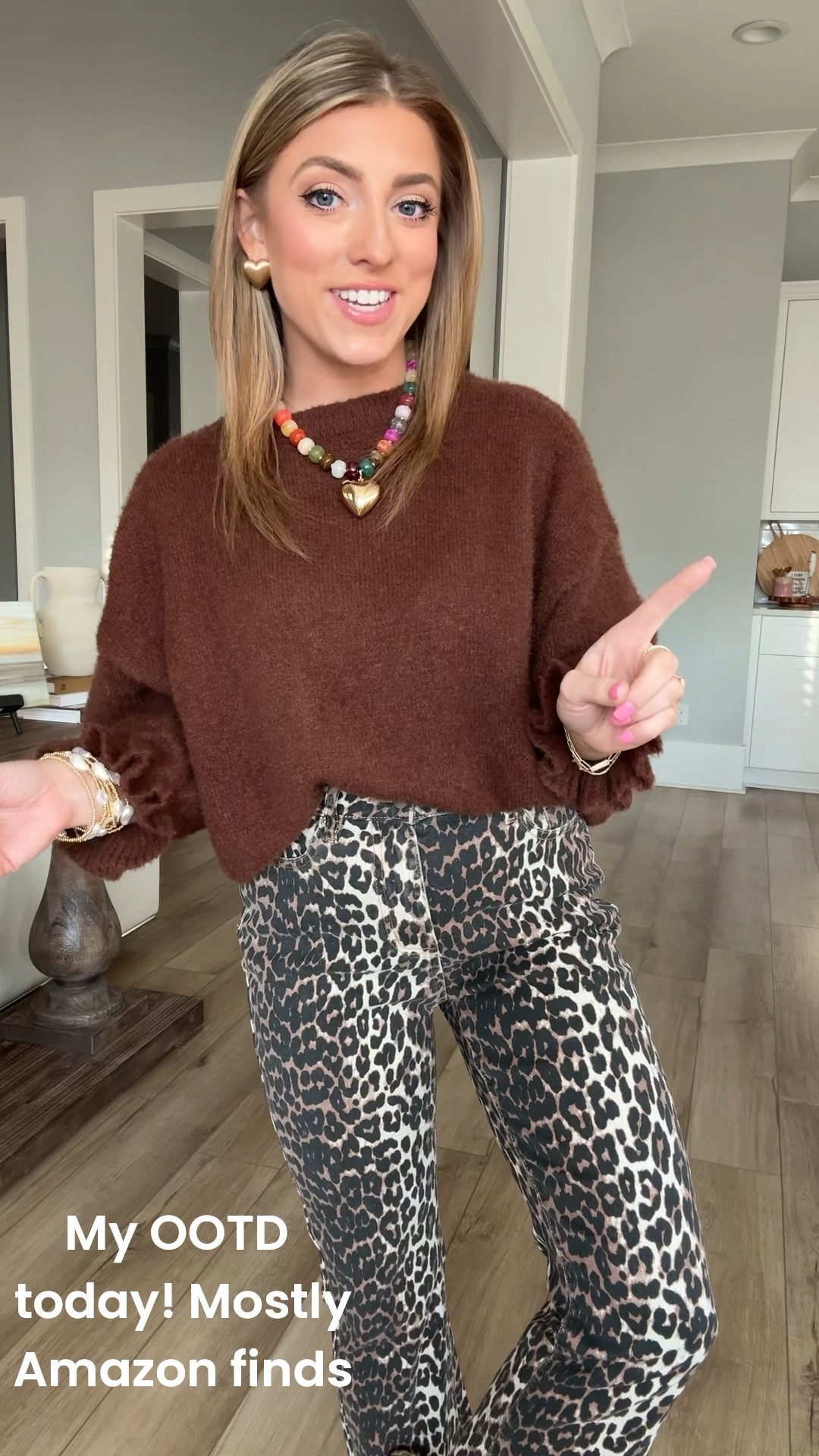 Amazon outfit today 🤎🐆 This look is the perfect mix of cozy and chic for everyday wear. I’m wearing the soft brown sweater that’s lightweight and easy to style year-round, paired with these must-have leopard print jeans that instantly elevate any casual outfit. Add a fun statement necklace and comfy flats and you’ve got a polished, effortless look that works for errands, lunch dates, or casual nights out.

If you love affordable Amazon fashion finds, this outfit is a must-see — stylish, flattering, and budget-friendly. Everything is linked in my LTK so you can shop this entire look in one place!

✨ Shop this Amazon outfit
✨ Easy everyday style
✨ Trendy pieces that won’t break the bank

#amazonfashion #amazonoutfit #amazonfinds #affordablefashion #budgetfriendlystyle #leopardprintjeans #cozysweater #everydayoutfit #ltkfinds #ltkit #shopthelook #womensfashion #casualchic #outfitinspo