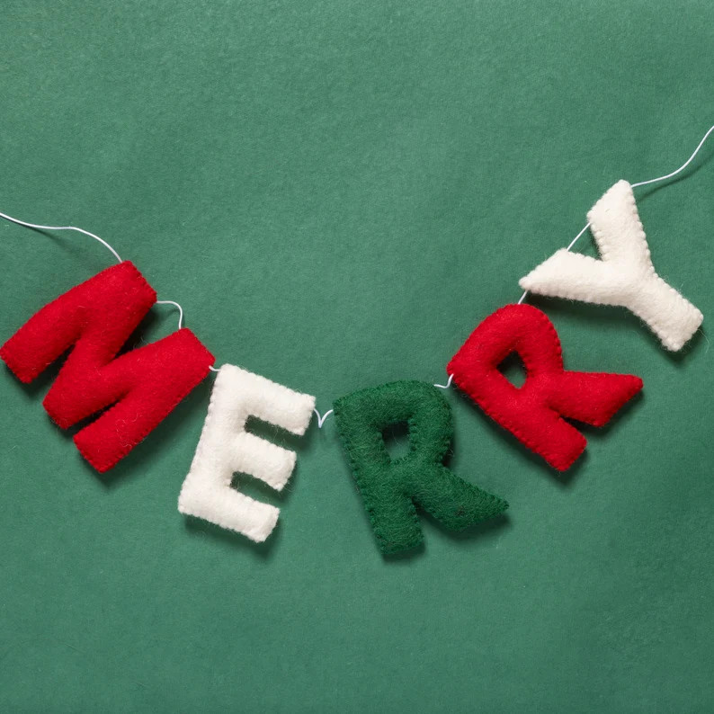 Felt Merry Christmas Garland Red Green Banner Handmade Merry Christmas Holiday Decoration Christm... | Etsy (US)