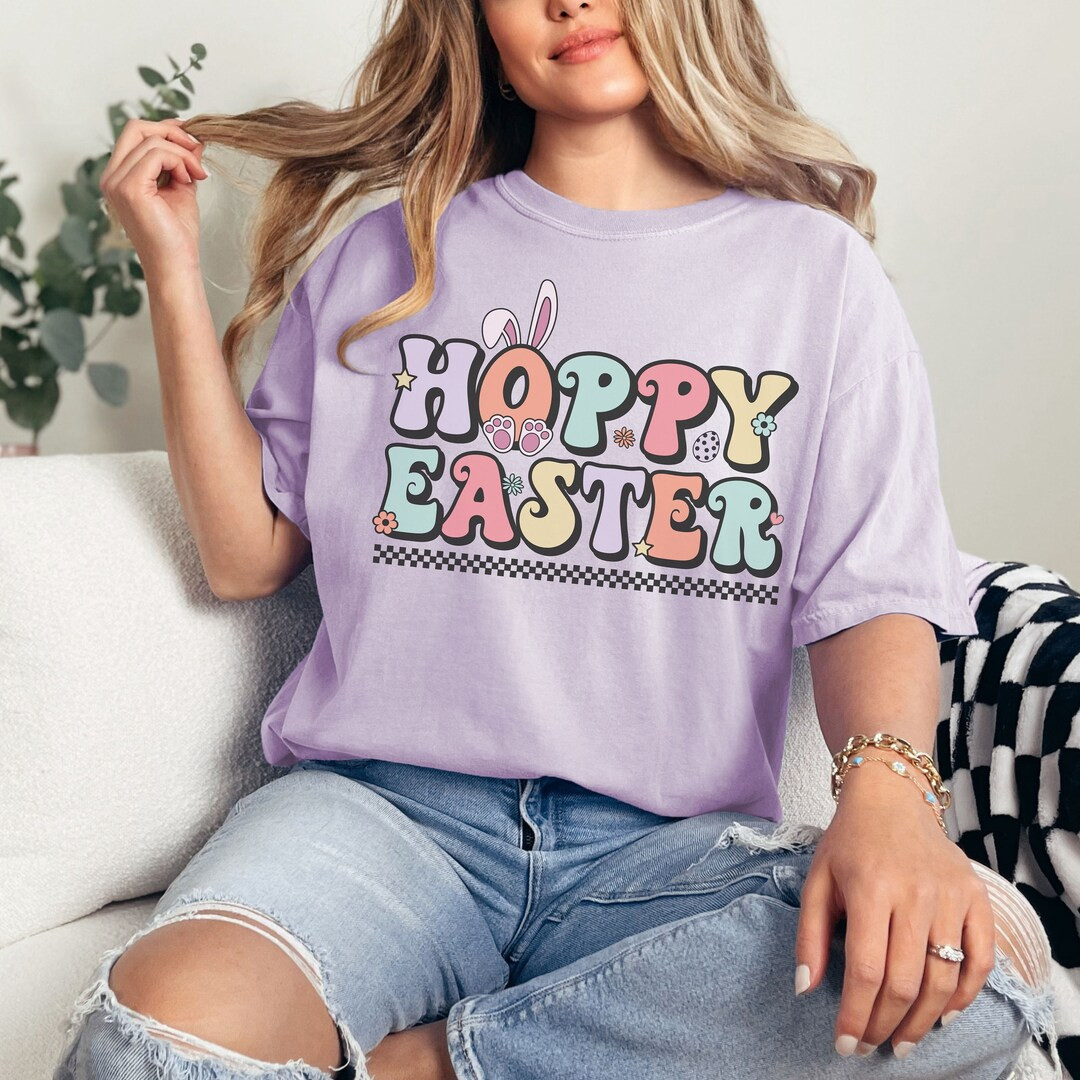 Hoppy Easter Bunny Comfort Colors Shirt, Retro Easter T-shirt, Cute Easter Tee, Funny Easter Tee,... | Etsy (US)