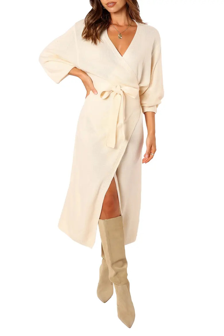Petal & Pup Nova Long Sleeve Maxi Wrap Dress in Camel at Nordstrom, Size Medium | Nordstrom