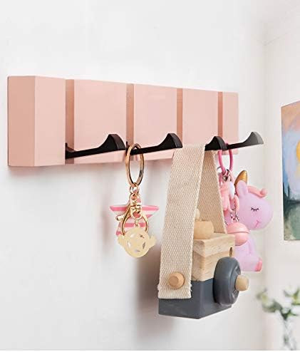 Pink Coat Hooks Wall Mounted for Girls, Modern Pink Coat Rack with Folding Hooks, Beautiful Pink Hoo | Amazon (US)