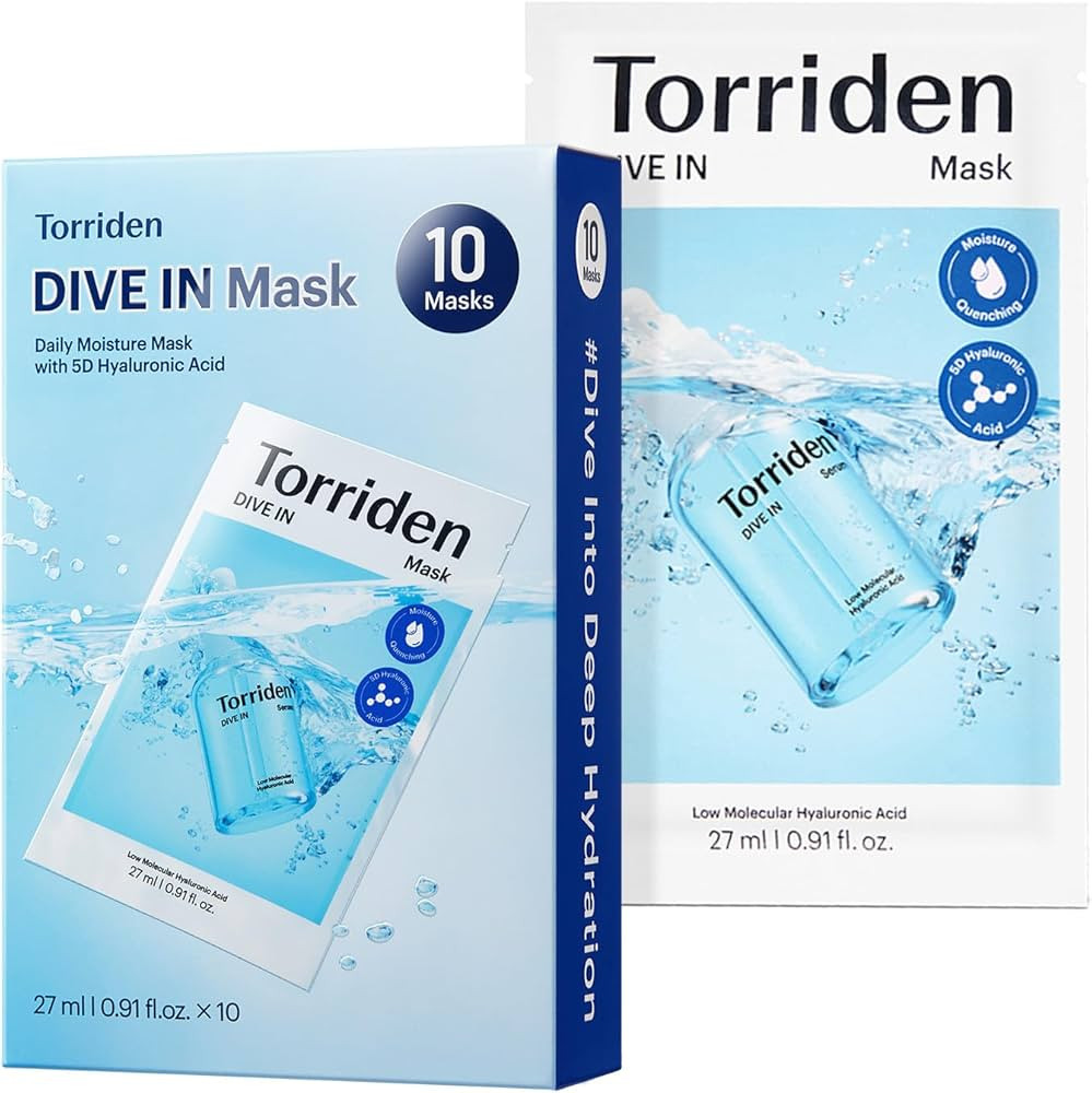 Torriden DIVE IN Hyaluronic Acid Facial Mask (10 sheets) | Deep Hydration Korean Face Sheet Mask ... | Amazon (US)