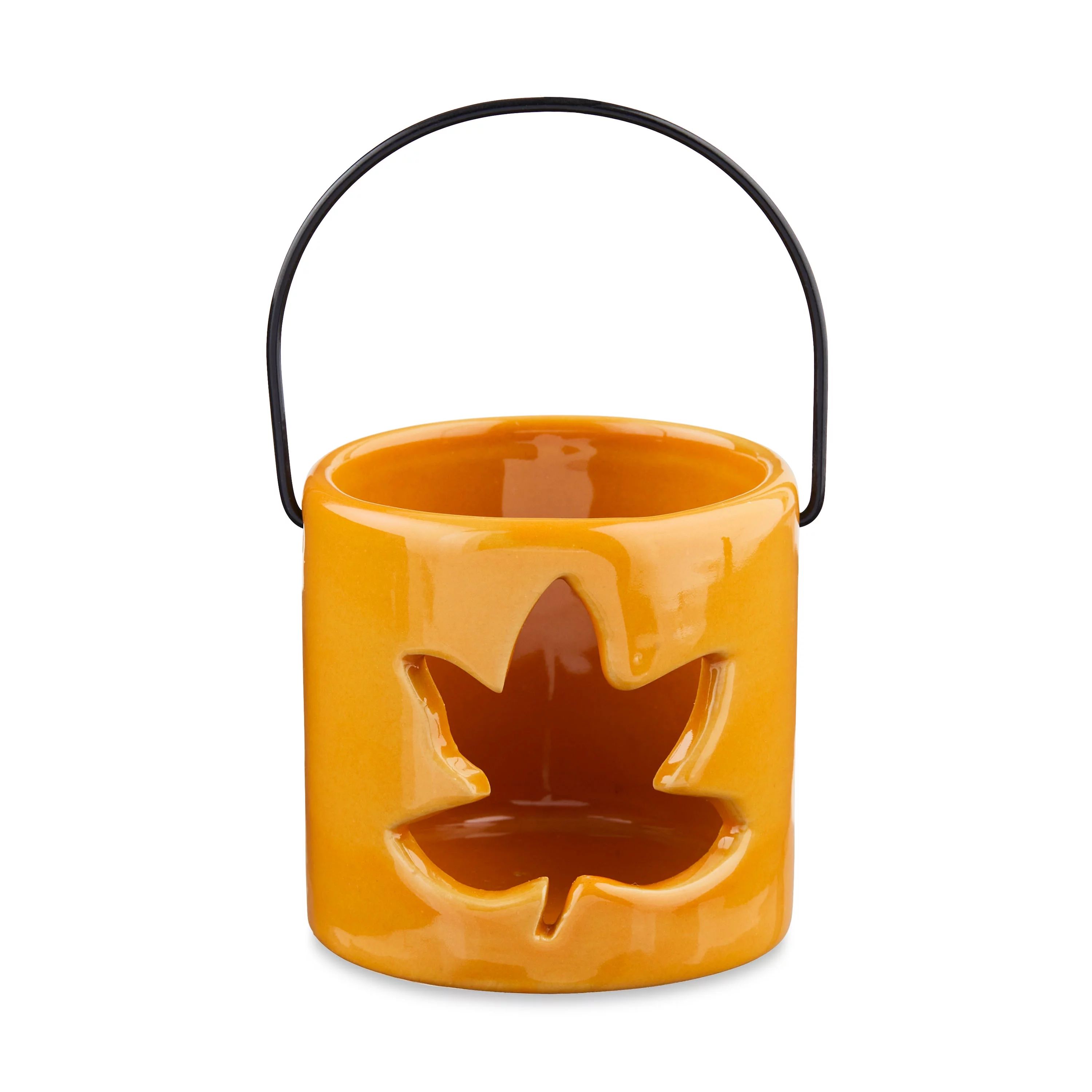 3 inch Height Fall, Harvest Ceramic Orange Leaf Tealight Holder Decoration, Way to Celebrate | Walmart (US)