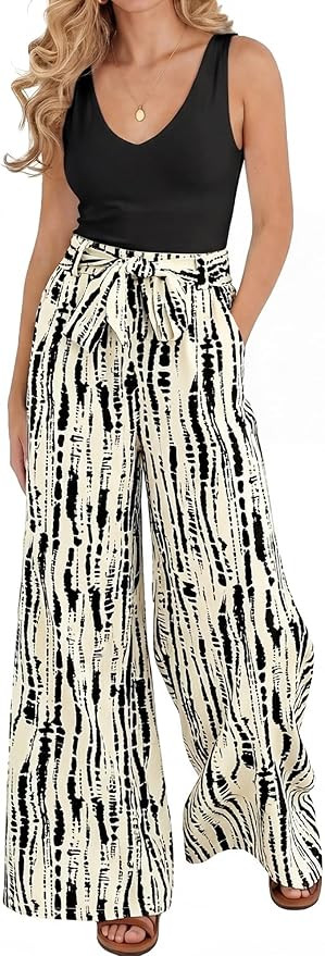 BTFBM Two Piece Sets For Women Summer 2026 Spring Outfits Casual Sleeveless Wide Leg Pants Sets B... | Amazon (US)