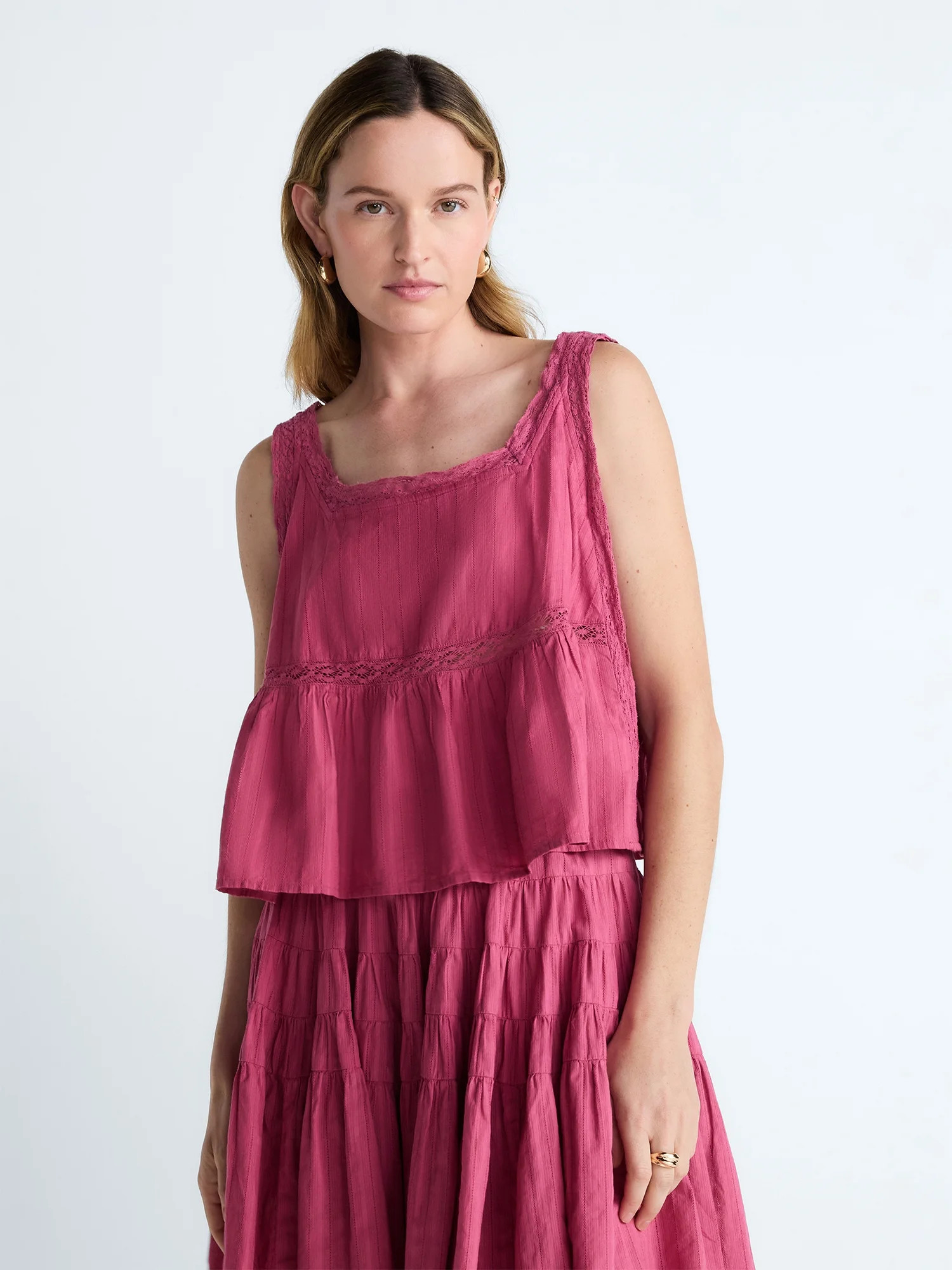 Scoop Women’s and Women’s Plus Cropped Lace Cotton Tank Top, Sizes XS-4X | Walmart (US)