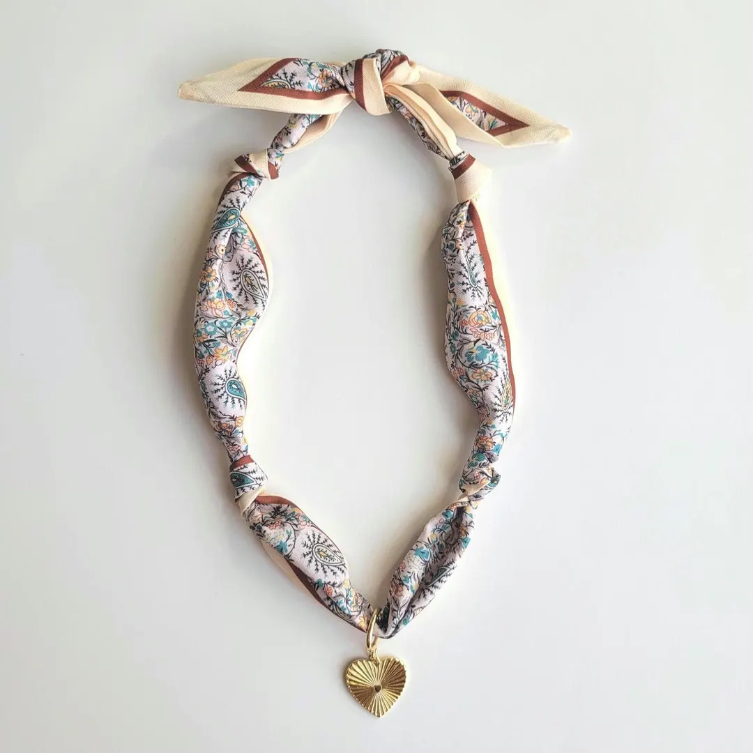 Scarf Bandana Gold Filled Heart Charm Necklace | Neutral Beige | Trendy Spring Fashion | Handcraf... | Etsy (US)