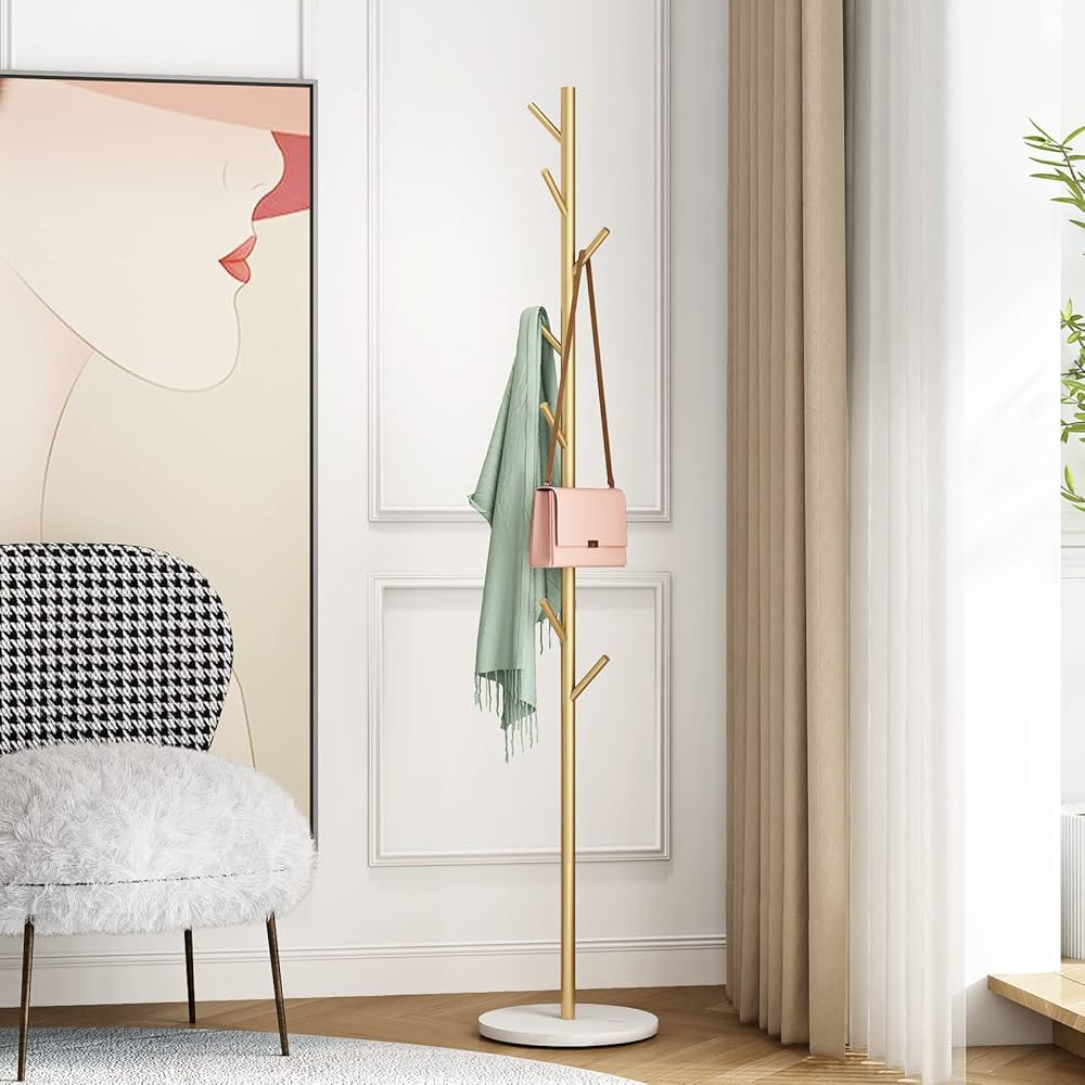 Gold Coat Racks, Metal Coat Rack Freestanding with Hooks, Entryway Coat Rack Stand, Coat Racks wi... | Amazon (US)
