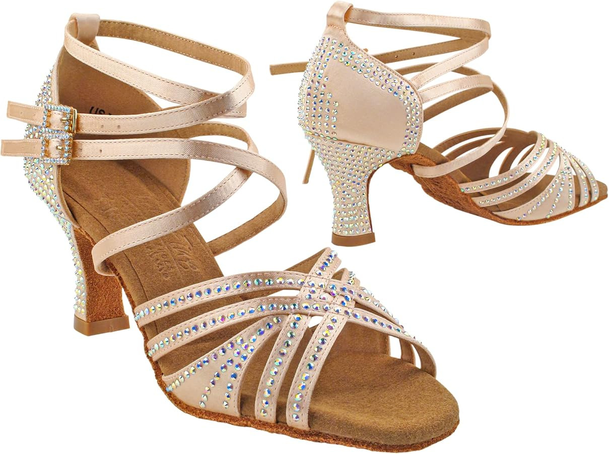 Very Fine Alexandria Womens Black Satin Salsa Tango Latin Ballroom Waltz Dance Shoes 2.5" Spool H... | Amazon (US)