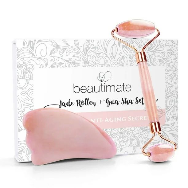 beautimate Rose Quartz Facial Jade Derma Roller & Gua Sha Tool Set | Walmart (US)