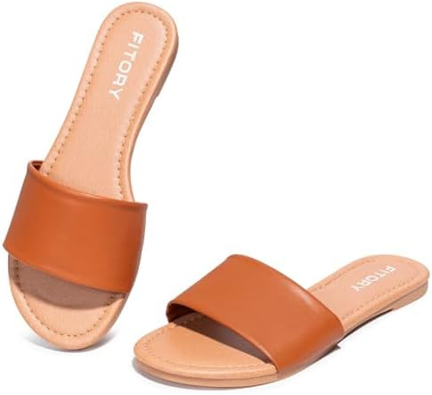 FITORY Women's Slide Sandals Fashion Round Toe with Classic Single Strap | Soft and Durable PU Up... | Amazon (US)