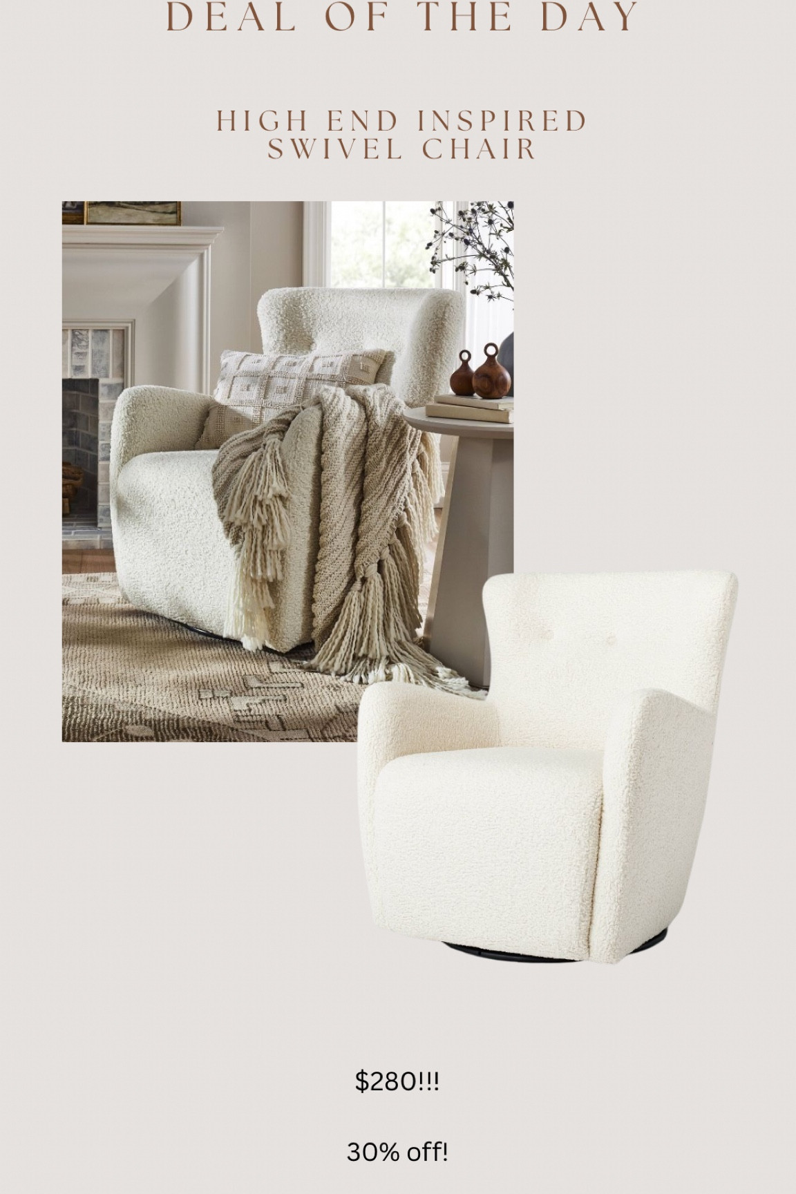 This beautiful swivel chair that’s nearly identical to high end chairs that cost $2200+ is 30% off!!! 

#LTKSaleAlert #LTKHome #LTKStyleTip