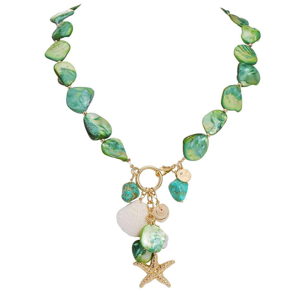 Firstmeet Natural Freshwater Shell Choker With Pearl Starfish Turquoise Pendant Irregular Mother ... | Amazon (US)
