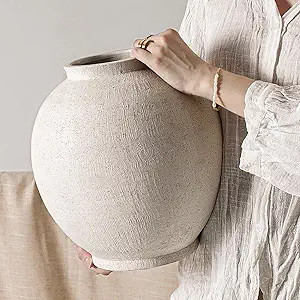 Amazon.com: White Ceramic Vase - Large 12.5 Inch Round Floor Vase for Centerpieces, Farmhouse Flo... | Amazon (US)
