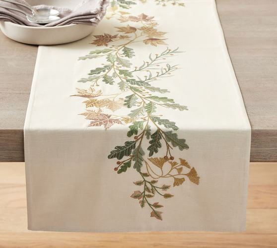Autumnal Botanical Cotton/Linen Table Runner | Pottery Barn (US)