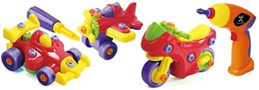 Discovery Toys Motor Works Set of 3 Vehicles: Race Car, Airplane, Motorcycle with Electric Drill ... | Amazon (US)