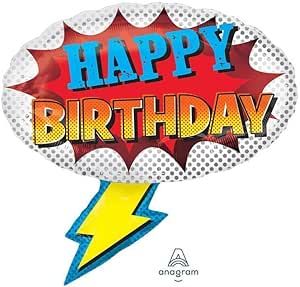 Anagram Super Hero Lightning Bolt Happy Birthday Super Shape Foil Balloon | Amazon (US)