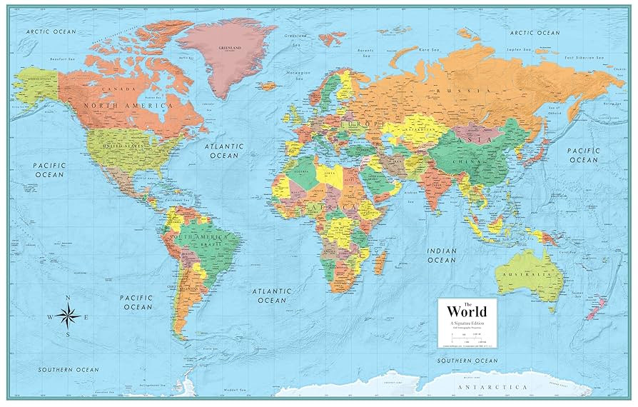 Swiftmaps 32" x 50" RMC Large World Wall Map Poster - Laminated Rolled (32x50 Signature World) | Amazon (US)