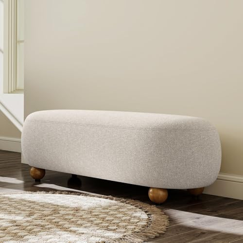 54" Beige End of Bed Bench for Bedroom, Modern Ottoman End of Bed Entryway Bench, Boho Linen Fabr... | Amazon (US)