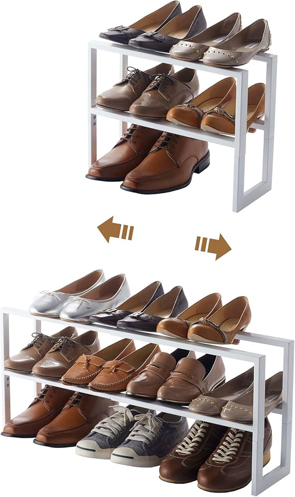 YAMAZAKI Home Line Expanding Shoe Rack, Metal, Adjustable, 12" - Steel - Holds 6 to 12 Shoes | Amazon (US)
