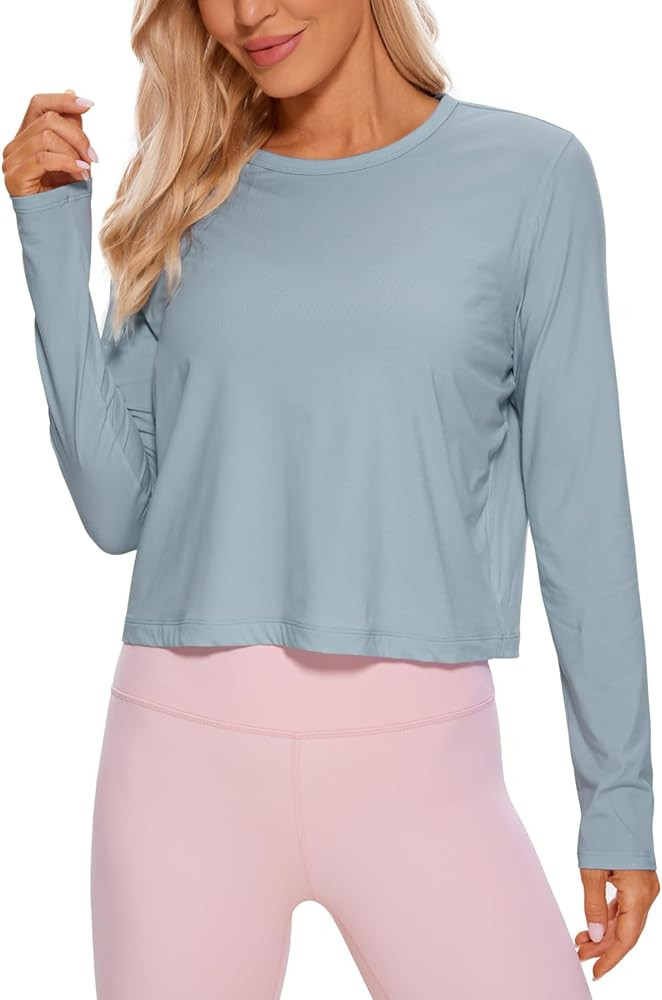 CRZ YOGA Pima Cotton Long Sleeve Workout Shirts for Women Loose Cropped Tops Athletic Sports T-Sh... | Amazon (US)