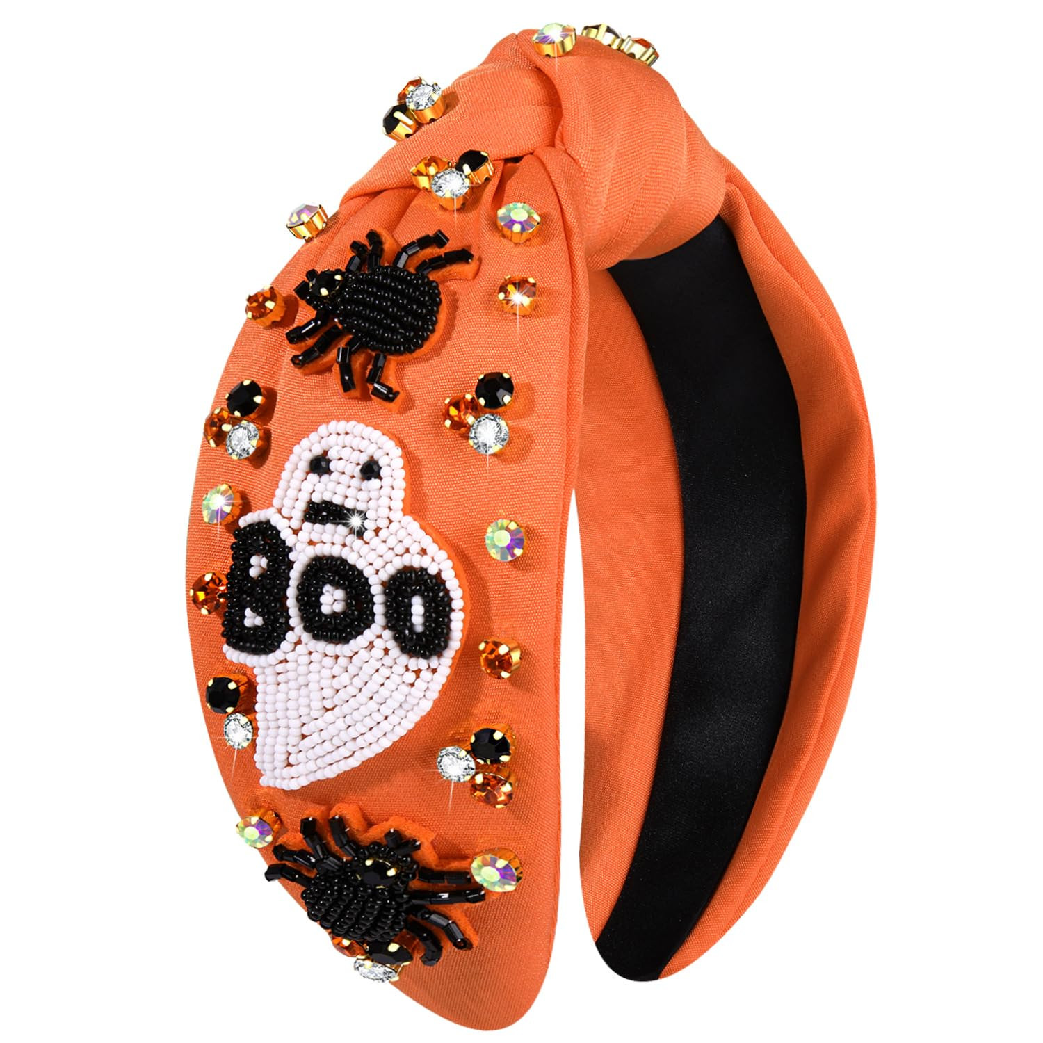 Halloween Headband Accessories for Women Crystal Pearl Knotted Headband Embellished Beaded Pumpkin Candy Corn Boo Headbands Rhinestone Jeweled Top Knot Hairband Costume Party Favors (Ghost 4) | Amazon (US)