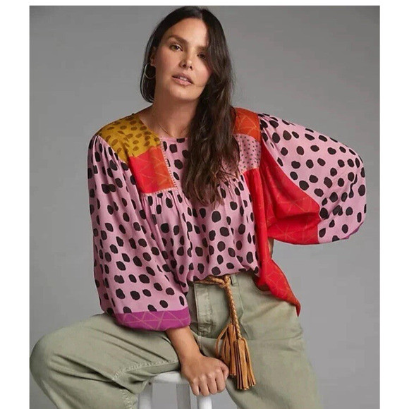 Bl-nk London Anthropologie Miranda Peasant Blouse Boho Blank Spot Patchwork | Poshmark