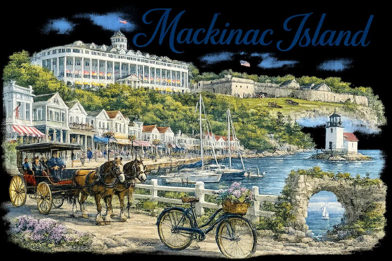 Mackinac Island Watercolor PNG | Michigan Travel Sublimation Design | Grand Hotel Art | | Etsy (Global)