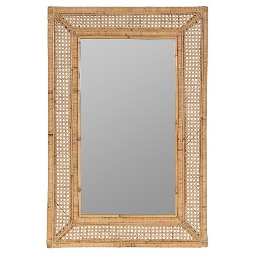 Maya Coastal Natural Rattan Beveled Frame Wall Mirror | Kathy Kuo Home