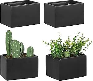 MyGift Modern Black Ceramic Hanging Planters - Wall Mounted Succulent & Herb Planter Box, Set of ... | Amazon (US)
