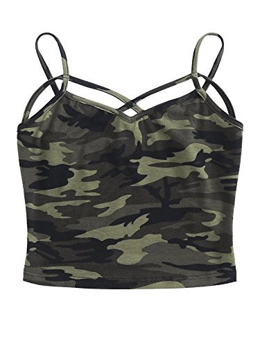 SweatyRocks Women's Sexy Strappy Crop Top Crisscross Front Camo Print Cami Top Camo XL | Amazon (US)