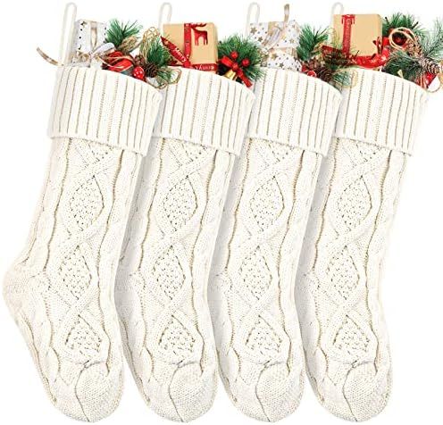 Nelyeqwo Christmas Stockings Large 18 Inches Christmas Stockings White Cable Knitted Xmas Stockin... | Amazon (US)