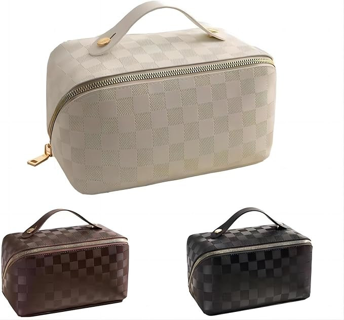 Fogude PU leather make up bags large capacity travel cosmetic bag Women's travel toiletry bag lar... | Amazon (US)